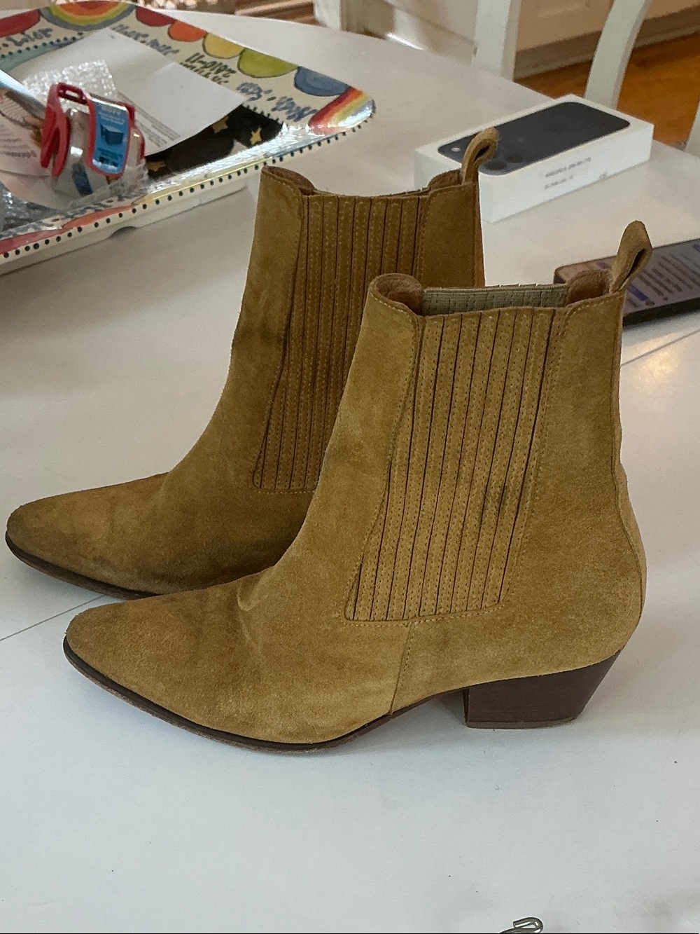 Sandro Suede Ankle Booties in Camel